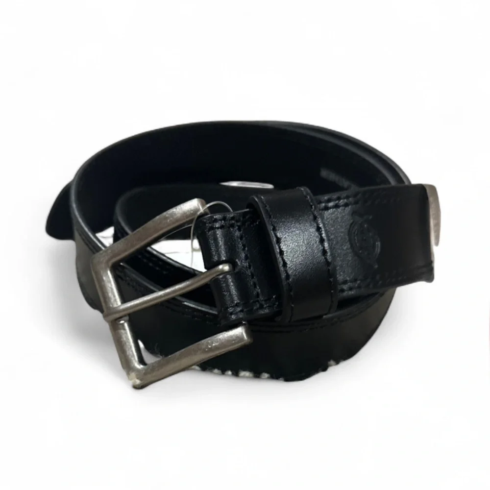 Black Leather Men’s Belt with Silver-Color Buckle Size XL (42-44) [NWT]